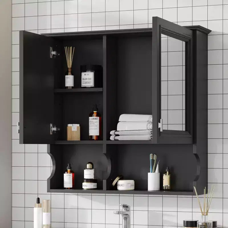 Armoire à pharmacie miroir 30'' avec étagères ouvertes, portes et étagère réglable pour le rangement de la salle de bain