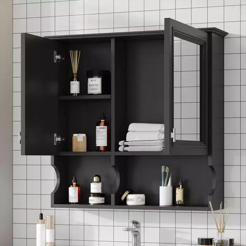 Armoire à pharmacie miroir 30'' avec étagères ouvertes, portes et étagère réglable pour le rangement de la salle de bain