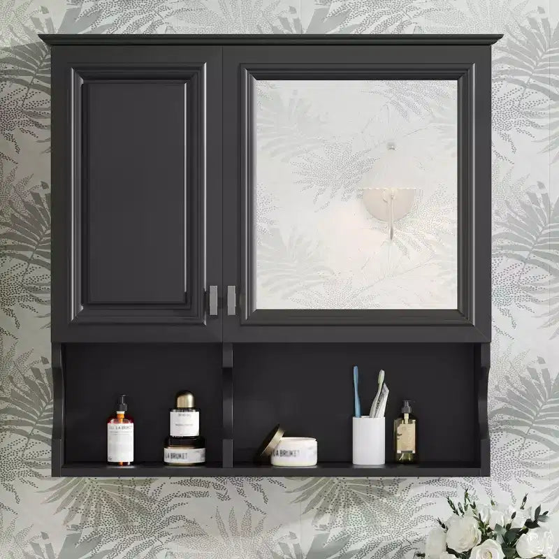 Armoire à pharmacie miroir 30'' avec étagères ouvertes, portes et étagère réglable pour le rangement de la salle de bain