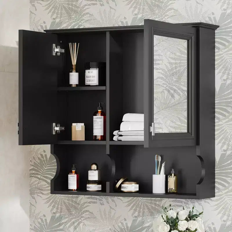 Armoire à pharmacie miroir 30'' avec étagères ouvertes, portes et étagère réglable pour le rangement de la salle de bain