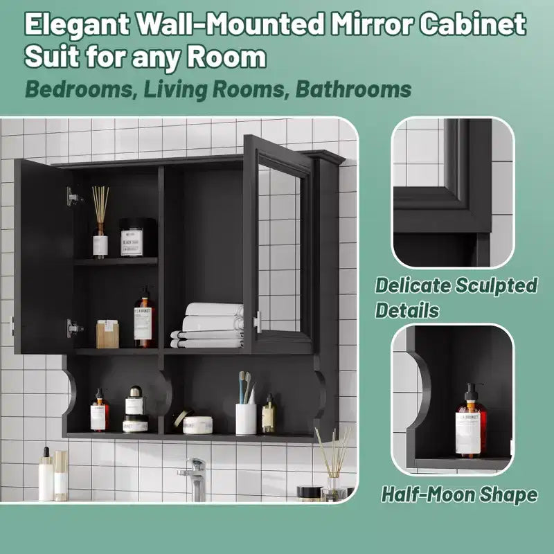 Armoire à pharmacie miroir 30'' avec étagères ouvertes, portes et étagère réglable pour le rangement de la salle de bain