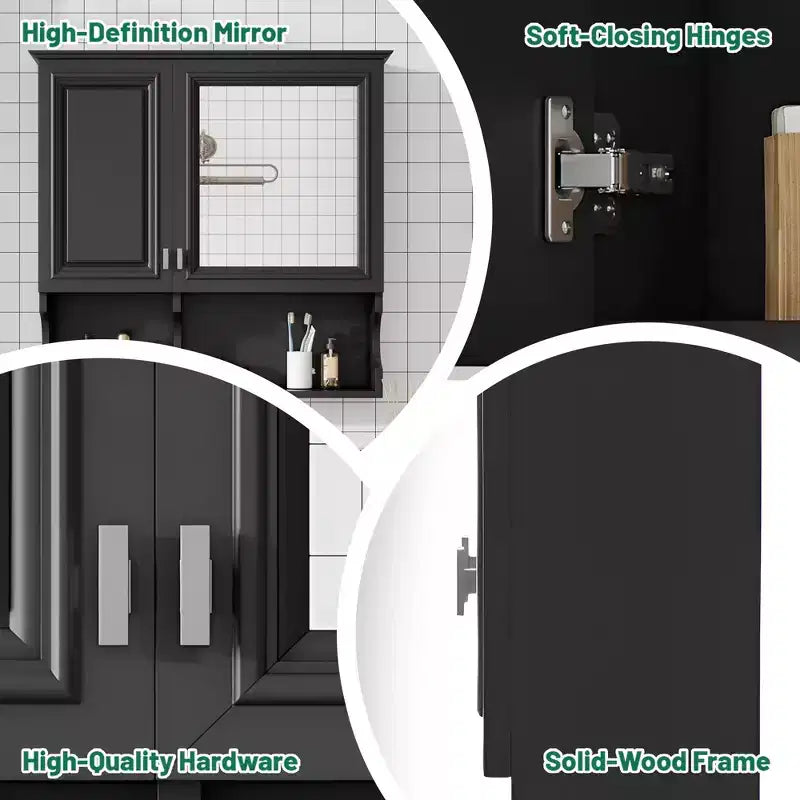 Armoire à pharmacie miroir 30'' avec étagères ouvertes, portes et étagère réglable pour le rangement de la salle de bain