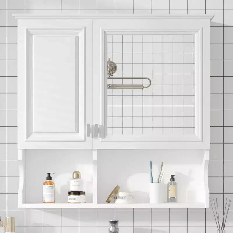 Armoire à pharmacie miroir 30'' avec étagères ouvertes, portes et étagère réglable pour le rangement de la salle de bain