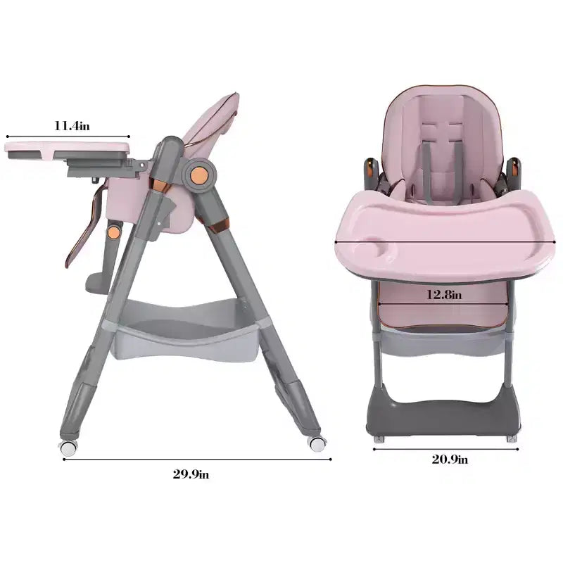 Chaise de salle à manger multifonctionnelle moderne en polyéthylène pour enfants avec ceinture de sécurité et roues verrouillables
