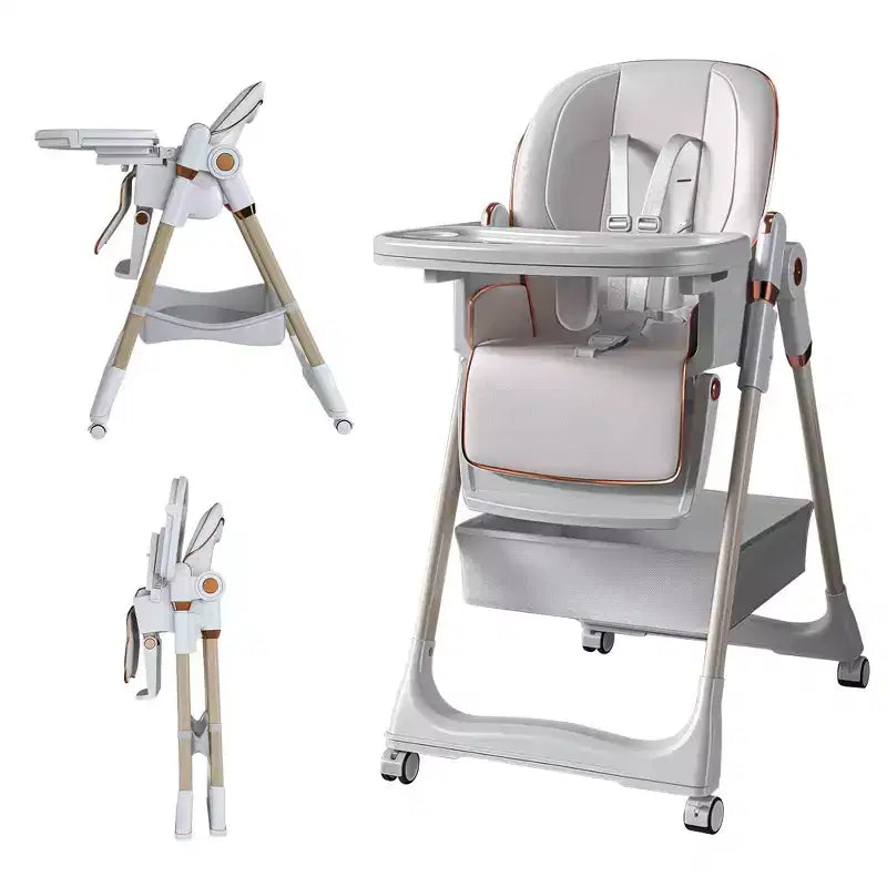 Chaise de salle à manger multifonctionnelle moderne en polyéthylène pour enfants avec ceinture de sécurité et roues verrouillables