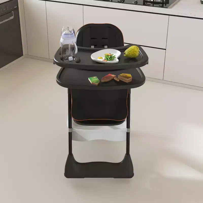 GDFStudio Tomomi Modern Polyethylene Multi Functional Kids Dining Chair with Safety Belt and Lockable Wheels