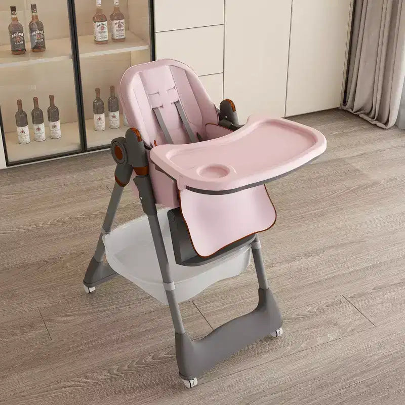 Chaise de salle à manger multifonctionnelle moderne en polyéthylène pour enfants avec ceinture de sécurité et roues verrouillables