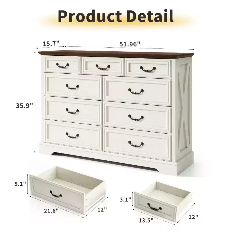 Commode à neuf tiroirs de style campagnard