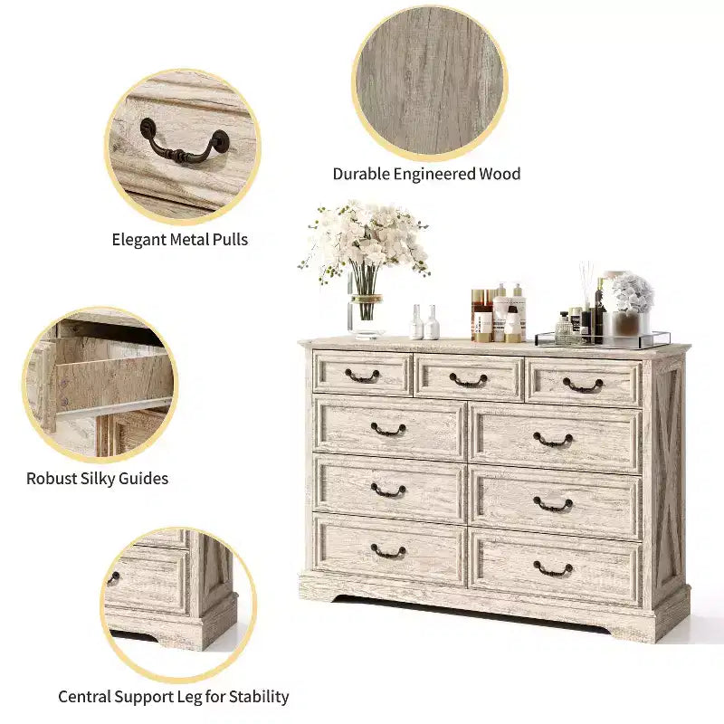 Commode à neuf tiroirs de style campagnard