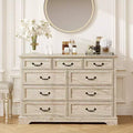 Dyonery Farmhouse 9 Drawer Dresser Chest, 52 Wide Wood Top Storage Organizer for Bedroom, Living Room, Entryway