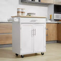 Îlot de cuisine roulant en bois d'hévéa massif blanc de 17,8 po avec armoire à 2 portes et tiroirs