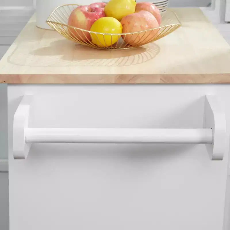 Îlot de cuisine roulant en bois d'hévéa massif blanc de 17,8 po avec armoire à 2 portes et tiroirs