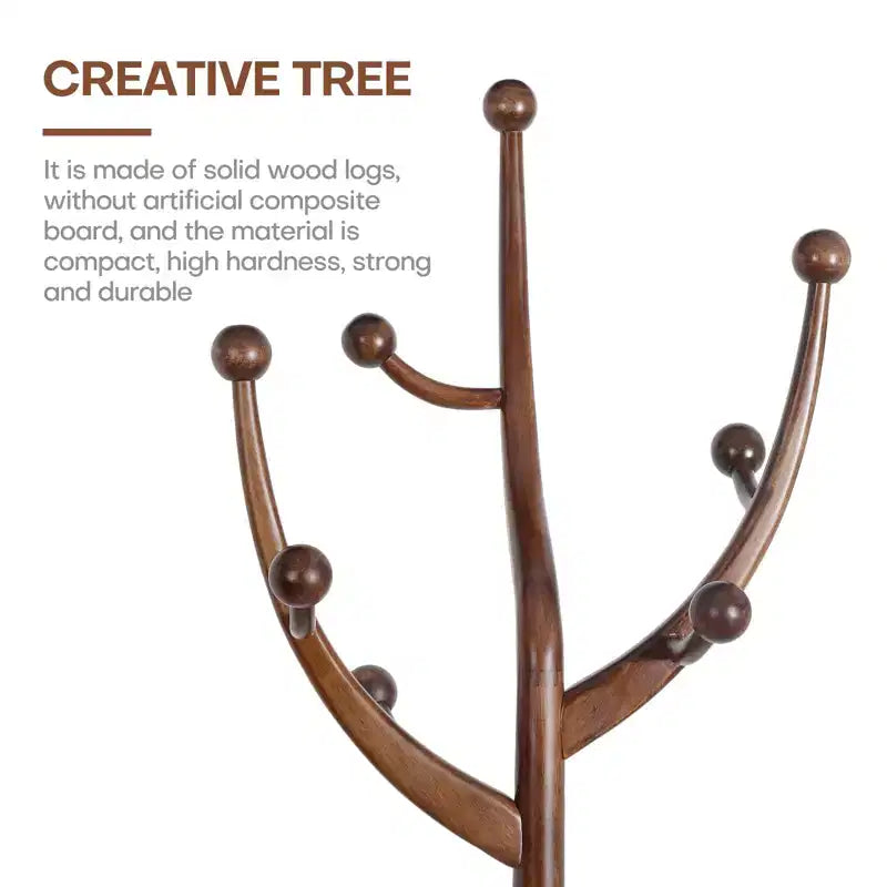 Porte-Manteau sur Pied en Bois Massif, Support de Manteau avec 8 Crochets en Forme de Branches d'Arbre, Base Sphérique Stable, 72,5 kg