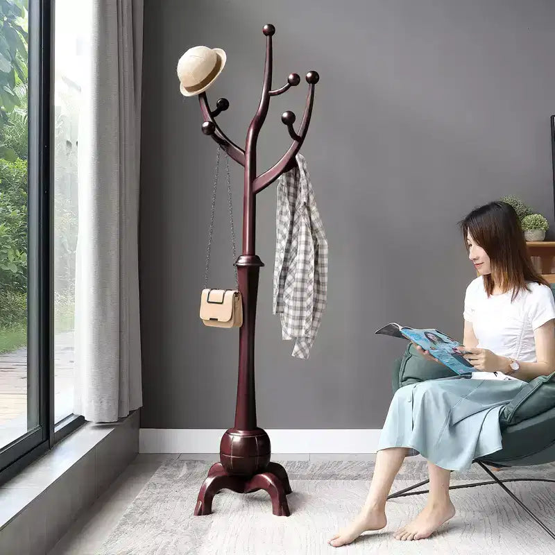Porte-Manteau sur Pied en Bois Massif, Support de Manteau avec 8 Crochets en Forme de Branches d'Arbre, Base Sphérique Stable, 72,5 kg