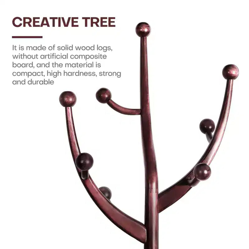 Porte-Manteau sur Pied en Bois Massif, Support de Manteau avec 8 Crochets en Forme de Branches d'Arbre, Base Sphérique Stable, 72,5 kg