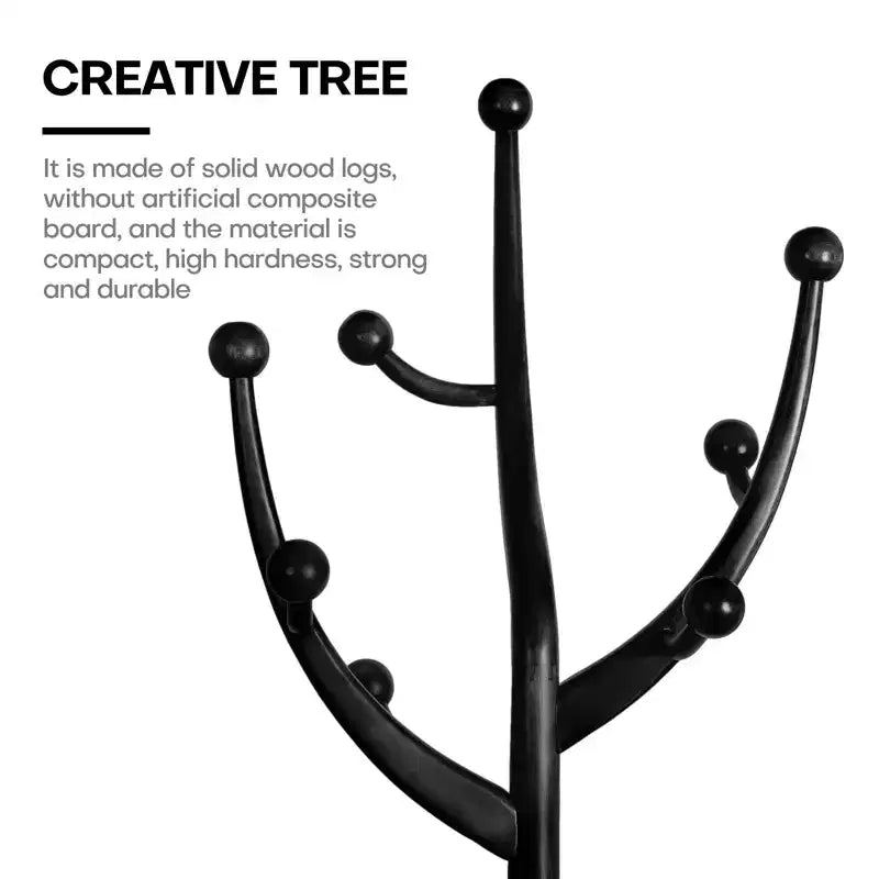 Porte-Manteau sur Pied en Bois Massif, Support de Manteau avec 8 Crochets en Forme de Branches d'Arbre, Base Sphérique Stable, 72,5 kg