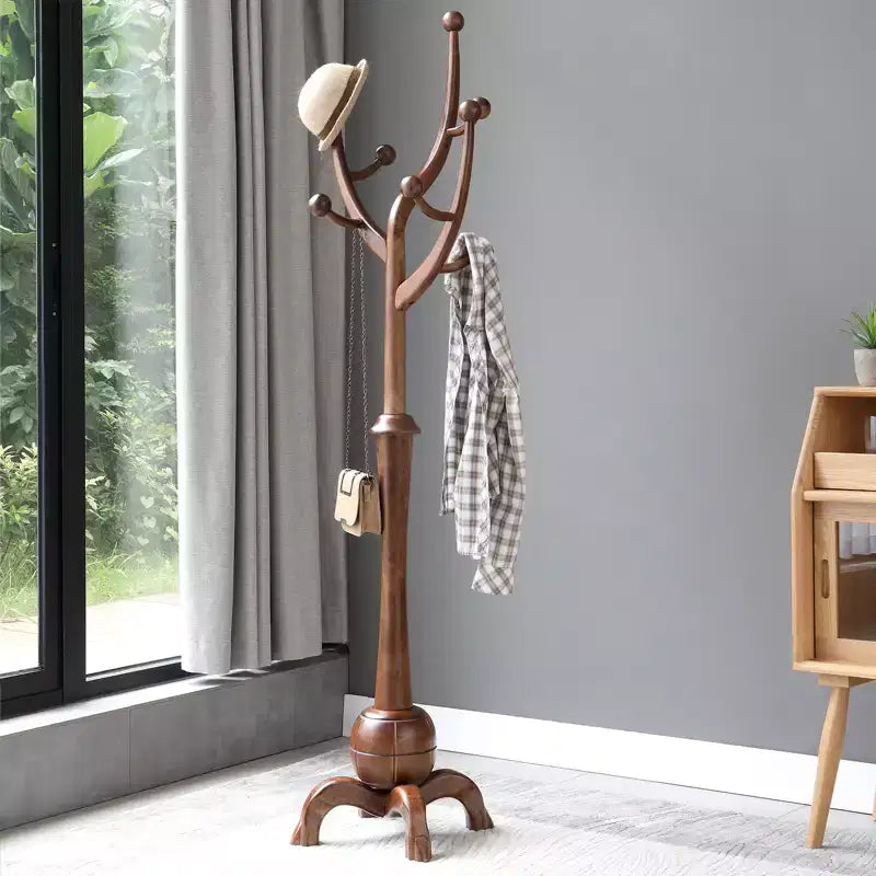 Porte-Manteau sur Pied en Bois Massif, Support de Manteau avec 8 Crochets en Forme de Branches d'Arbre, Base Sphérique Stable, 72,5 kg