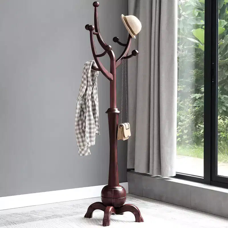 Porte-Manteau sur Pied en Bois Massif, Support de Manteau avec 8 Crochets en Forme de Branches d'Arbre, Base Sphérique Stable, 72,5 kg