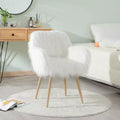 TUYOHW Faux Fur Upholstered Makeup Chair,Side Dining Chair with Beech Pattern Metal Legs,Elegant Accent Chair for Living Room,Bedroom,Guest Room,White