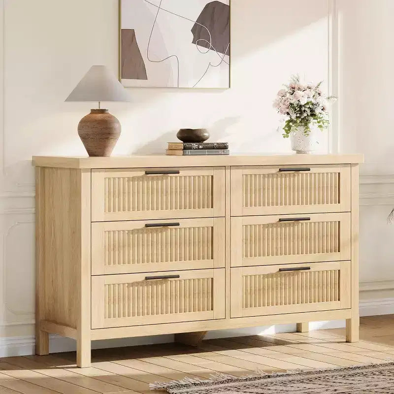 6 Drawers Dresser for Bedroom, 47.4 Inch Wide Large Wood Chest of Drawers,Clothes Storage Cabinet for Nursery, Living Room