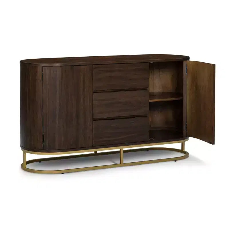 Bahut moderne avec tiroirs, portes à ouverture par pression et rangements à compartiments
