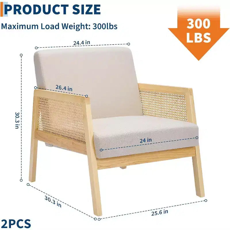Fauteuils d'appoint Mid-Century Modern, accoudoirs en rotin