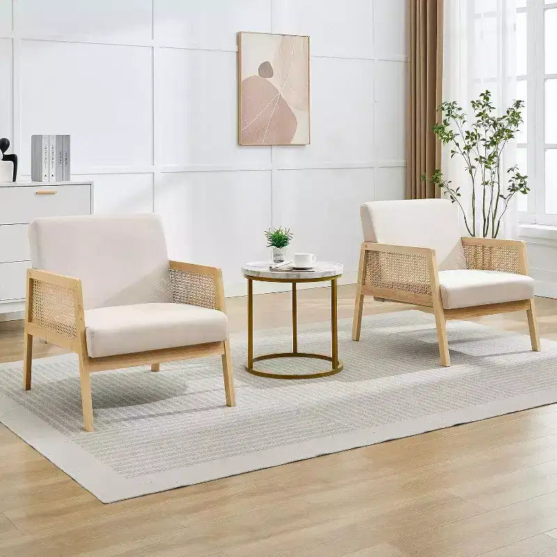 Fauteuils d'appoint Mid-Century Modern, accoudoirs en rotin