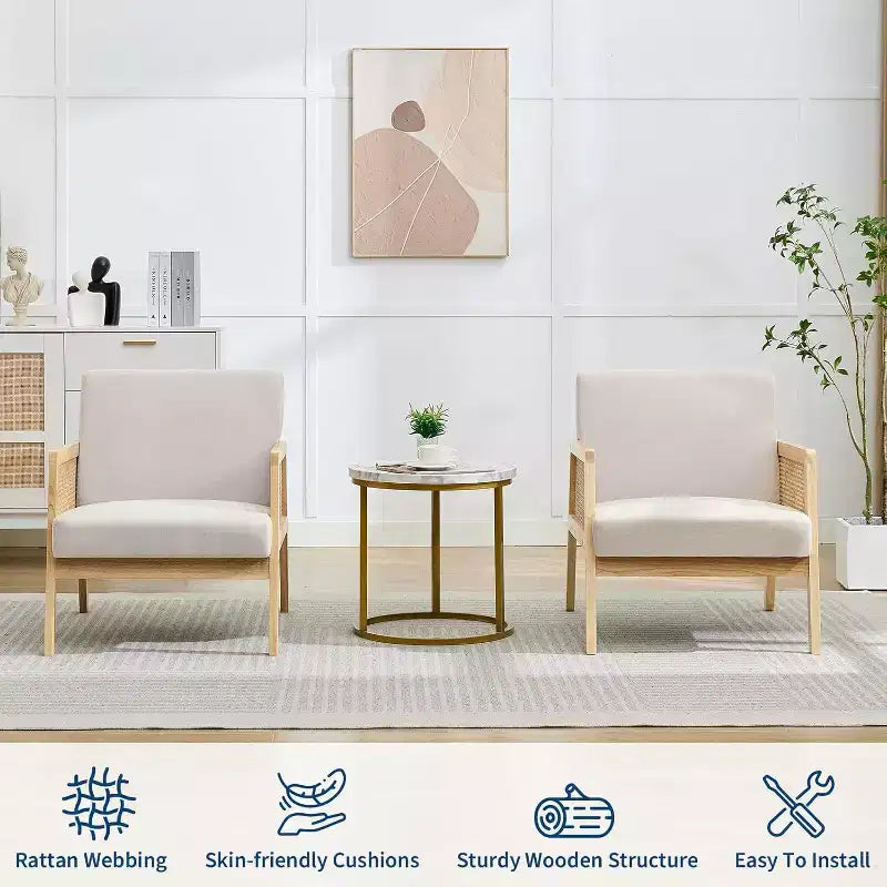 Fauteuils d'appoint Mid-Century Modern, accoudoirs en rotin