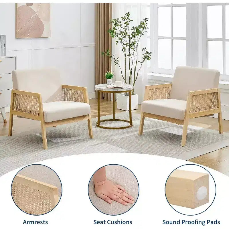 Fauteuils d'appoint Mid-Century Modern, accoudoirs en rotin