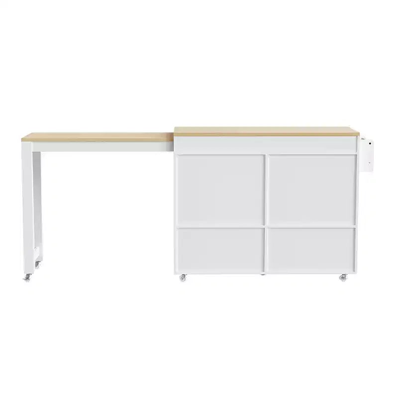 75 Îlot de cuisine avec table à manger extensible, Îlot de cuisine roulant sur roulettes avec étagère à épices et 2 tiroirs, Armoire à 4 portes