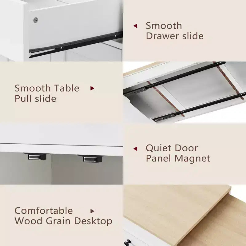 75 Îlot de cuisine avec table à manger extensible, Îlot de cuisine roulant sur roulettes avec étagère à épices et 2 tiroirs, Armoire à 4 portes