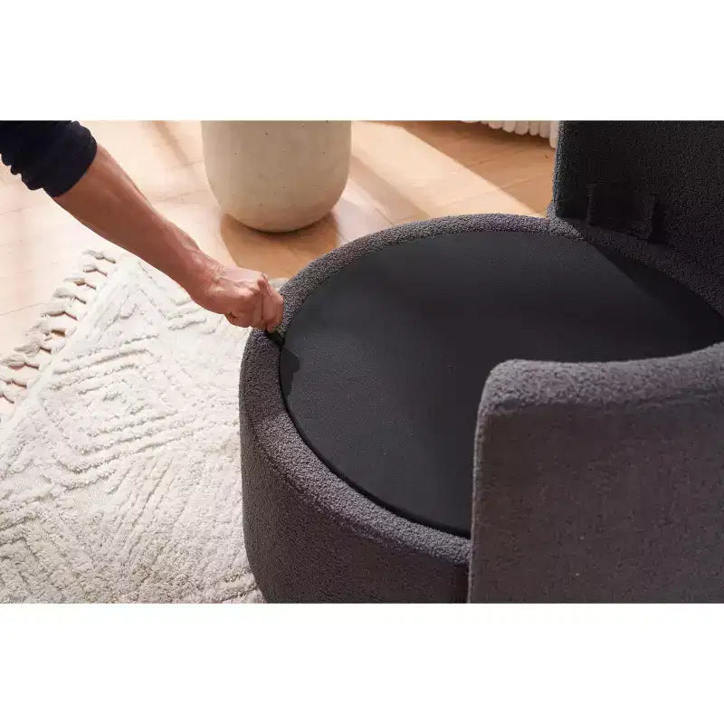 Fauteuil pivotant en tissu Teddy, fauteuil de salon rotatif avec 3 coussins décoratifs, base noire, rangement, coussin de dossier, fauteuil d'appoint pour salon, chambre