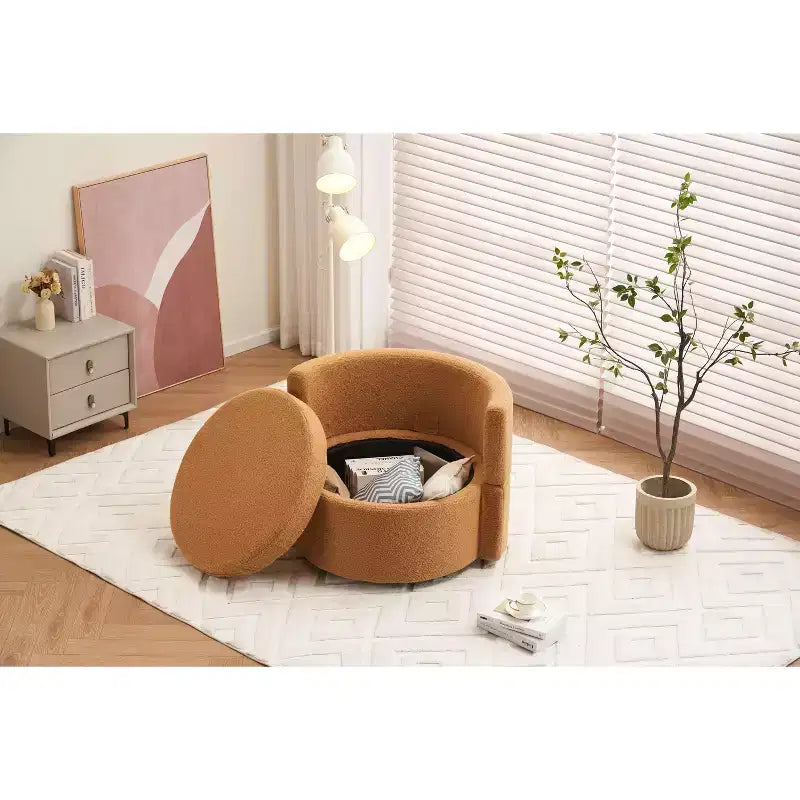 Fauteuil pivotant en tissu Teddy, fauteuil de salon rotatif avec 3 coussins décoratifs, base noire, rangement, coussin de dossier, fauteuil d'appoint pour salon, chambre