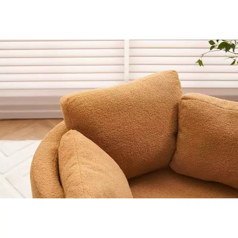 Fauteuil pivotant en tissu Teddy, fauteuil de salon rotatif avec 3 coussins décoratifs, base noire, rangement, coussin de dossier, fauteuil d'appoint pour salon, chambre