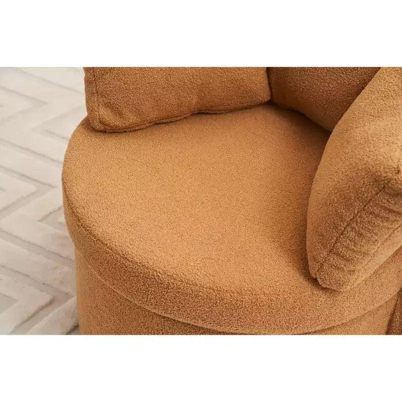 Fauteuil pivotant en tissu Teddy, fauteuil de salon rotatif avec 3 coussins décoratifs, base noire, rangement, coussin de dossier, fauteuil d'appoint pour salon, chambre