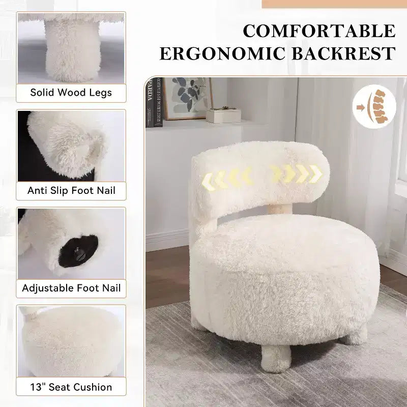 Fauteuil d'appoint sans accoudoirs, chaise crapaud à dossier incurvé avec pieds en bois massif, chaise d'appoint de 13 coussins moelleux pour salon, chambre à coucher, coiffeuse