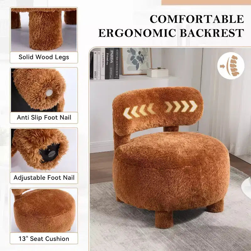 Fauteuil d'appoint sans accoudoirs, chaise crapaud à dossier incurvé avec pieds en bois massif, chaise d'appoint de 13 coussins moelleux pour salon, chambre à coucher, coiffeuse