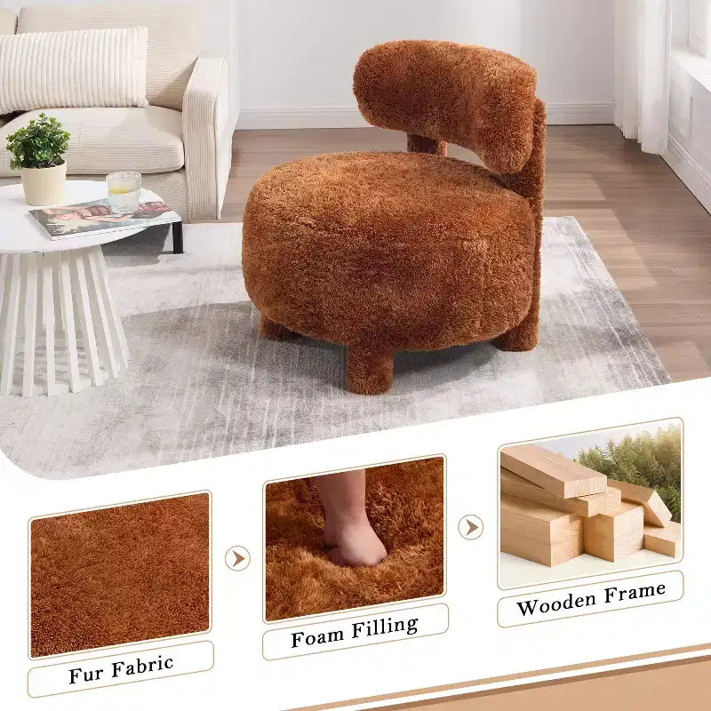 Fauteuil d'appoint sans accoudoirs, chaise crapaud à dossier incurvé avec pieds en bois massif, chaise d'appoint de 13 coussins moelleux pour salon, chambre à coucher, coiffeuse