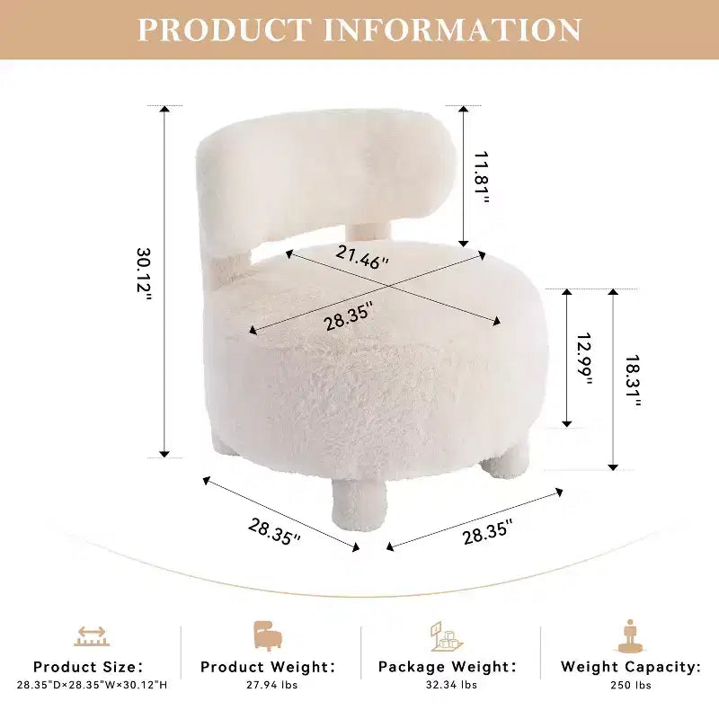 Fauteuil d'appoint sans accoudoirs, chaise crapaud à dossier incurvé avec pieds en bois massif, chaise d'appoint de 13 coussins moelleux pour salon, chambre à coucher, coiffeuse