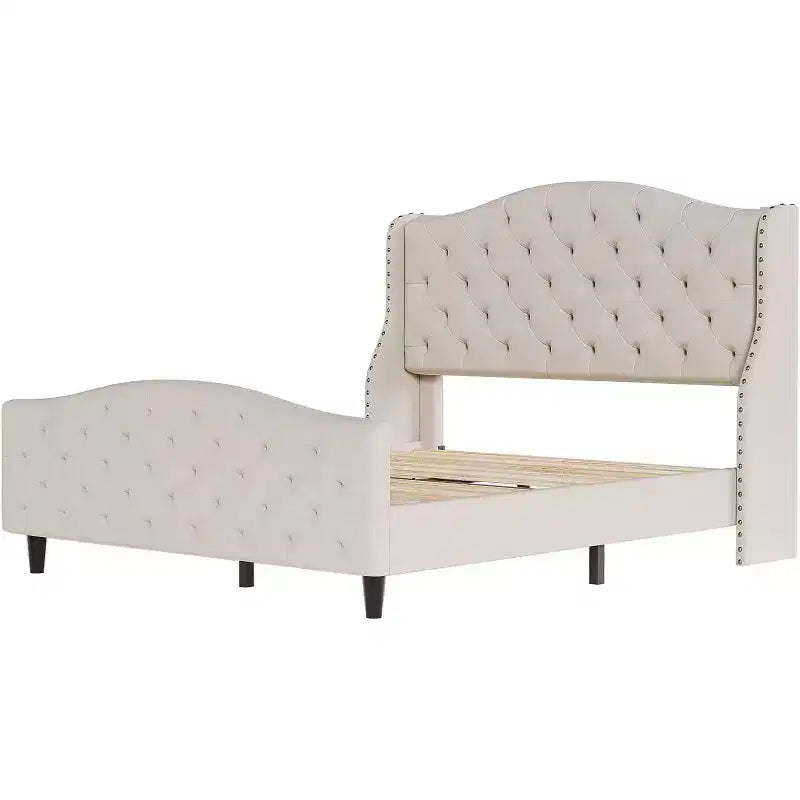 Cadre de lit Queen Size en velours capitonné avec tête de lit à oreilles