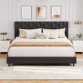 COZONY King Size Platform Bed Frame with Upholstered Headboard, Wooden Slats Support, No Box Spring Needed