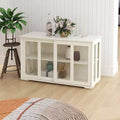 Meuble de rangement de cuisine blanc de 106,7 cm avec portes vitrées, comprenant deux portes coulissantes en verre, deux grilles d'aération latérales et une étagère réglable.