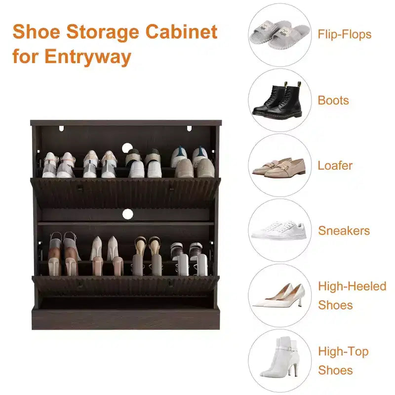 Meuble à chaussures avec 2 tiroirs basculants, meuble à chaussures en bois cannelé dissimulé avec étagère réglable, meuble de rangement à chaussures autoportant pour entrée ou couloir