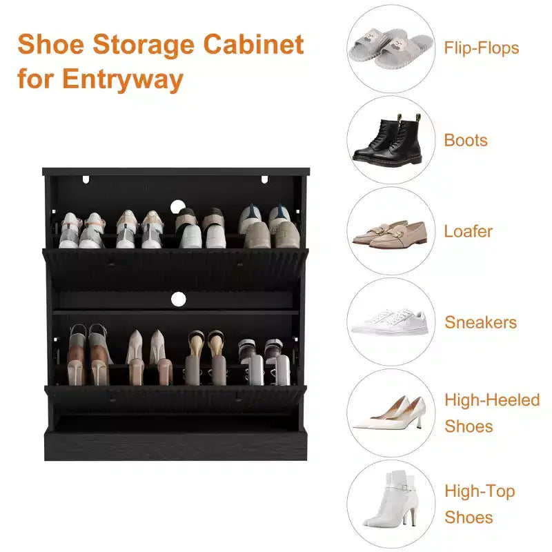 Meuble à chaussures avec 2 tiroirs basculants, meuble à chaussures en bois cannelé dissimulé avec étagère réglable, meuble de rangement à chaussures autoportant pour entrée ou couloir