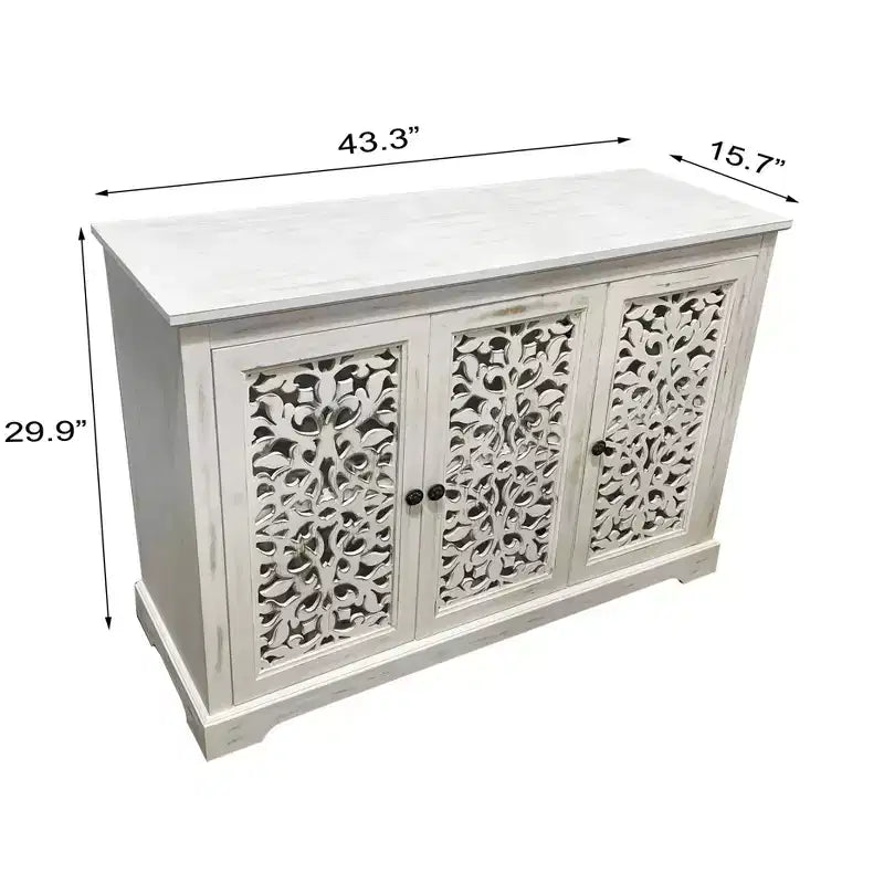 Buffet de salle à manger avec 3 portes sculptées creuses, Console de rangement en bois pour entrée, salon, salle à manger, cuisine