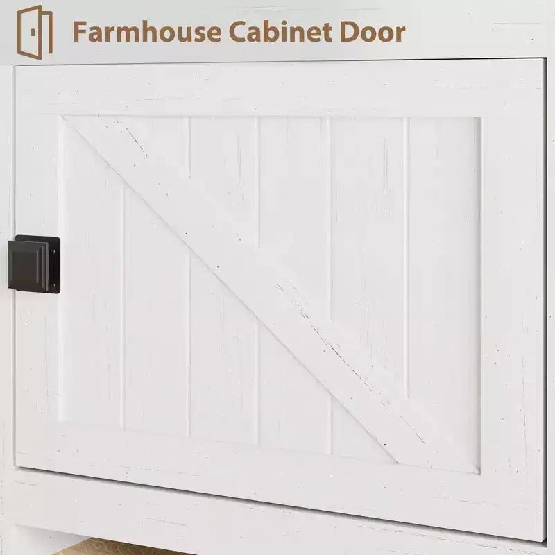 Meuble TV de ferme pour téléviseurs jusqu'à 80 pouces, meuble de divertissement allongé avec quatre tiroirs et trois étagères ouvertes pour salons et chambres à coucher