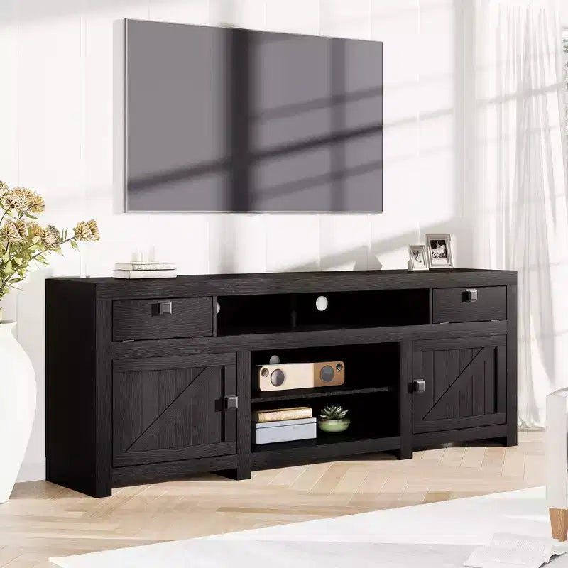 Farmhouse TV Stand for Tv Up to 80 Inches, Extended Entertainment Unit with Four Drawers and Three Open Shelves for Living Rooms,Bedrooms