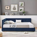 MAYEERTY Full Size Upholstered Tufted Bed Frame with Backrest and Armrest for Bedroom Blue