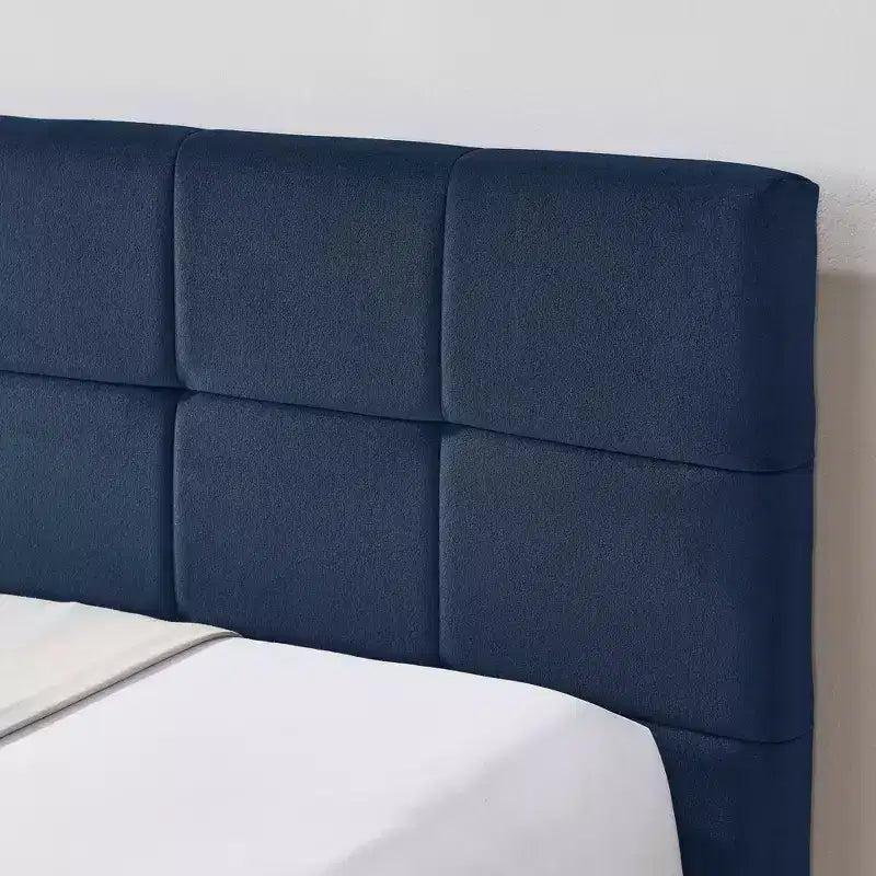 Cadre de lit capitonné pleine grandeur avec dossier et accoudoir pour chambre à coucher bleu