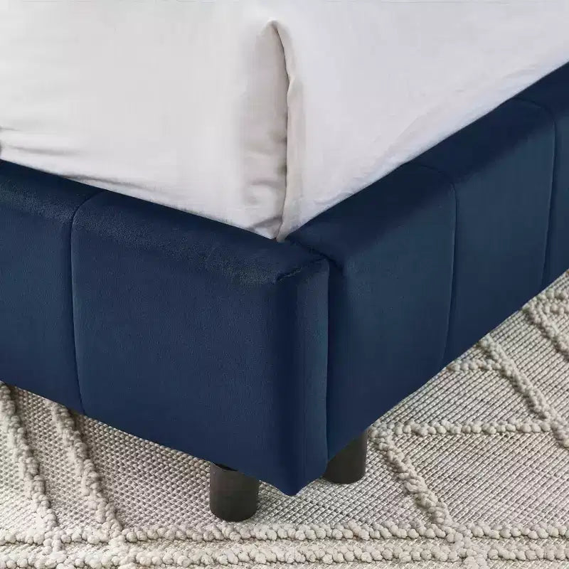 Cadre de lit capitonné pleine grandeur avec dossier et accoudoir pour chambre à coucher bleu